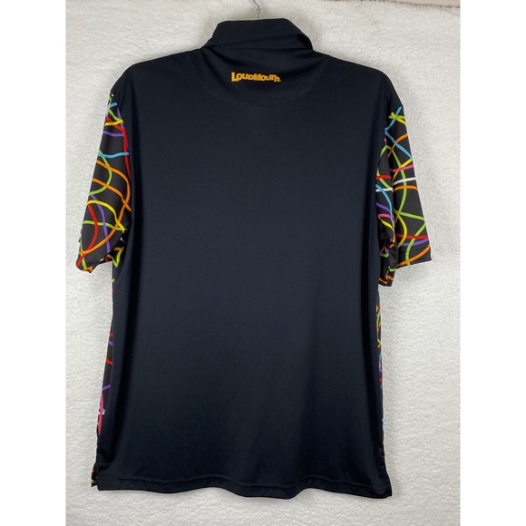 Loudmouth Mens XXL Black Multi Color Abstract Swirl Short Sleeve Golf Polo Shirt - Picture 3 of 8
